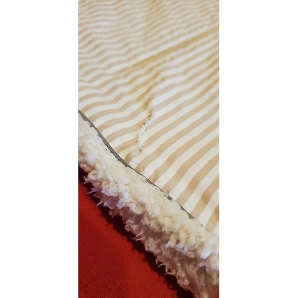 Pottery Barn Full Comforter Sherpa Back Beige Pinstripe *small repair* 84x90